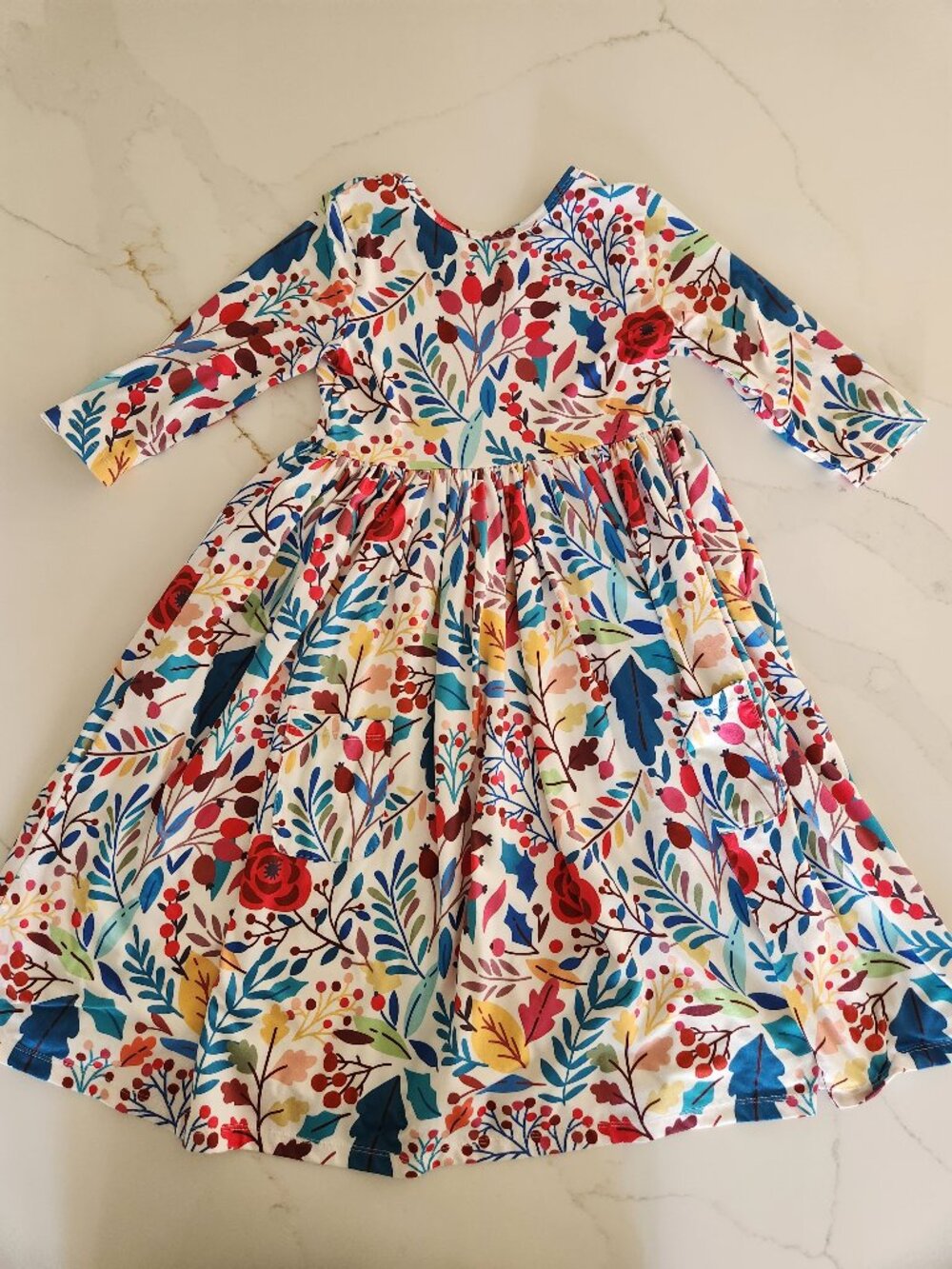 Mila & Rose Girls Multicolor 3/4 Sleeve Pocket Twirl Dress Size 9-10